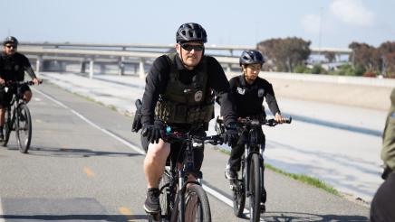 Police officers riding bikes