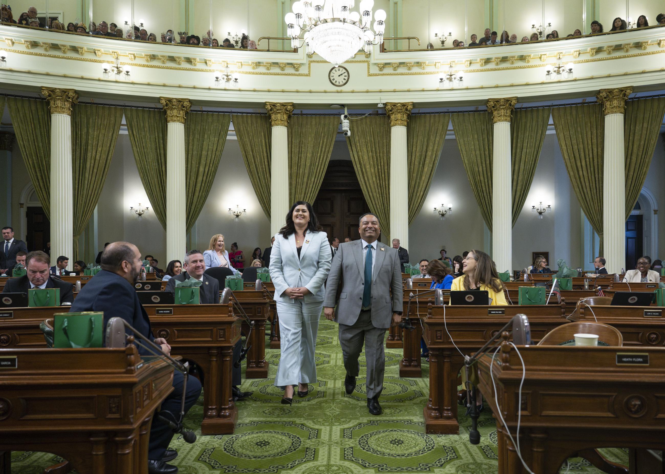 Asm. Solache escorting Caroline Dessert on the Assembly Floor