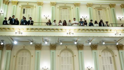 Students viewing the Assembly Floor from the balcony