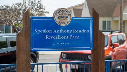 New "Speaker Anthony Rendon Riverfront Park" sign
