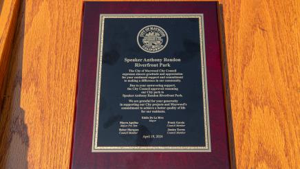 "Speaker Anthony Rendon Riverfront Park" plaque