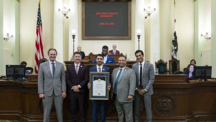Asm. Solache, Speaker Rivas and others honoring Sergio Comparan on the Assembly Floor